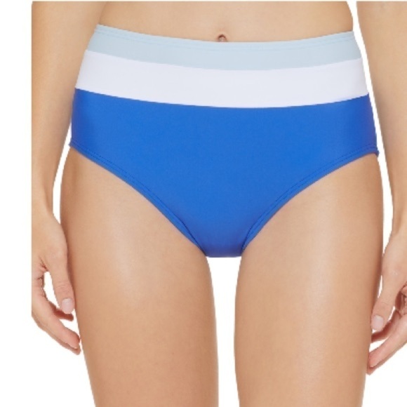 DKNY Colorblocked High-Waist Bikini Bottoms swimsuit, swimwear Lapis Blue New L - Picture 4 of 11